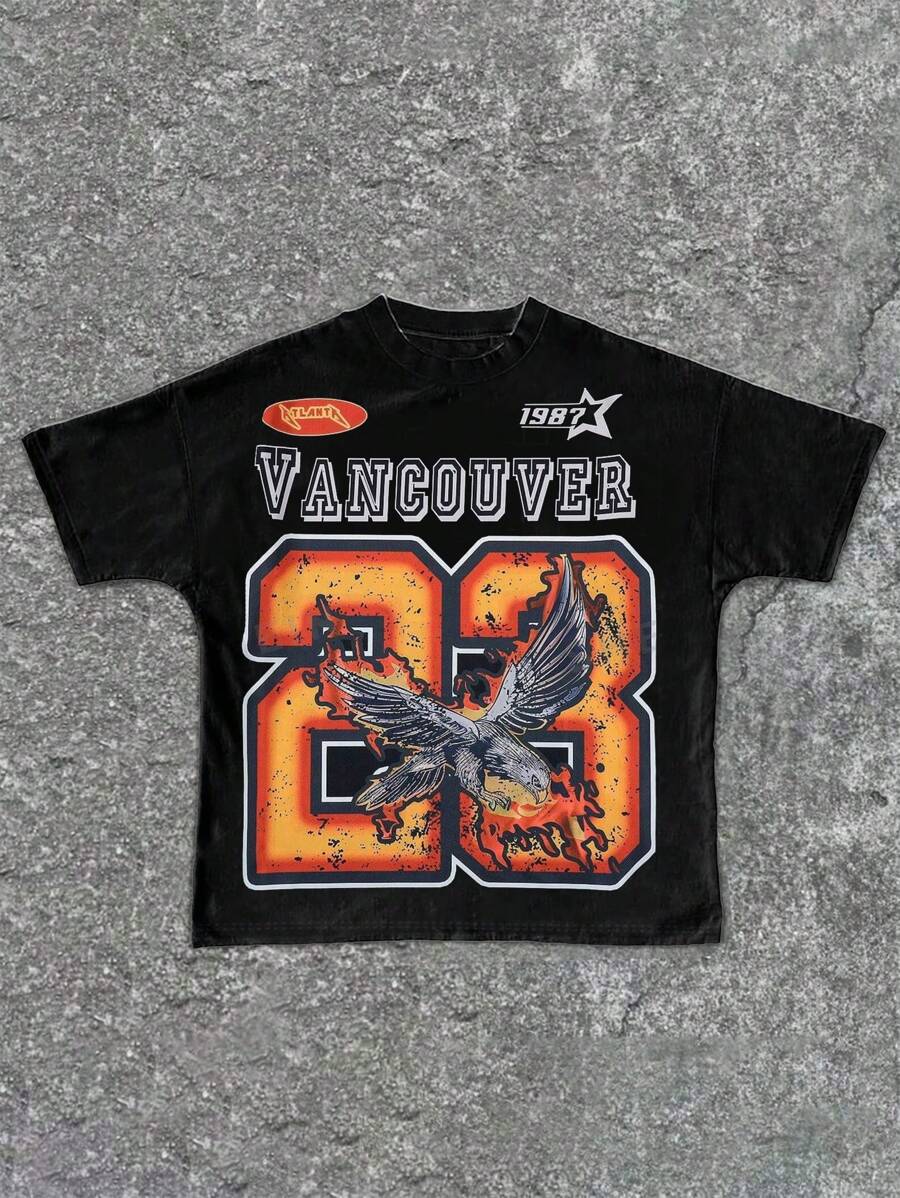 SHEIN Bolty Tween Boys' Casual Minimalist Graphic Number 23 Print Round Neck Short Sleeve T-Shirt, Suitable For Summer - Black - View 1