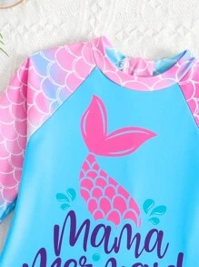 Baby Girl Cute Mermaid Scale Print Ruffled One-Piece Swimsuit,Summer Vacation Beachwear For Baby Girl
