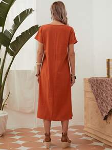 EMERY ROSE 蝙蝠袖貼布口袋百褶連衣裙