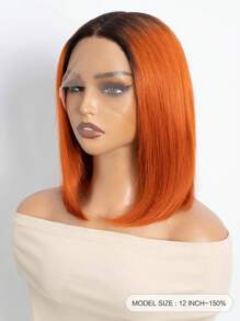姜橙色鲍勃蕾丝前假发 人发短中分 T 部分直鲍勃假发 预拔渐变橙色 10-12 英寸 - S2/橘色 - 查看 3