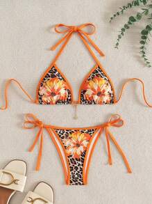 Vaytide Bộ bikini hai mảnh buộc dây bên hông in hoa mới dành cho nữ, trang phục đi biển mùa hè. - Nhiều màu - Xem 5