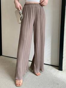 DAZY Women Solid Color Textured Chiffon Flare Leg Casual Pants,Teacher Pants - Apricot - View 6