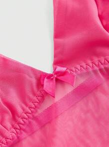 ROMWE Kawaii Sexy Sheer Mesh Slit Dress Set - Pink - View 3