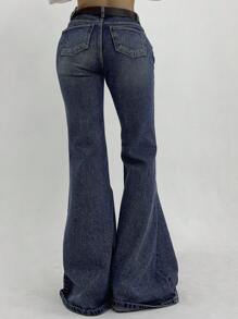 DAZY Women's Casual Washed Low-Waist Flare Leg Jeans - Blue - View 7