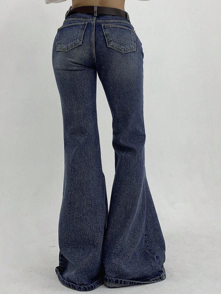 Women's Casual Washed Low-Waist Flare Leg Jeans