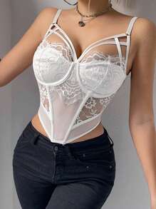 Glamine Débardeur asymétrique à ourlet en dentelle ajourée pour femmes