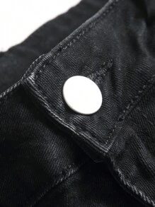 Manfinity Roughcore Men's Casual Letter Printed Simple Style Jeans - Black - View 3