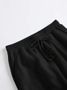 SHEIN BASICS Pantalones largos de punto holgados con bolsillo de unicolor para mujer, estilo deportivo casual