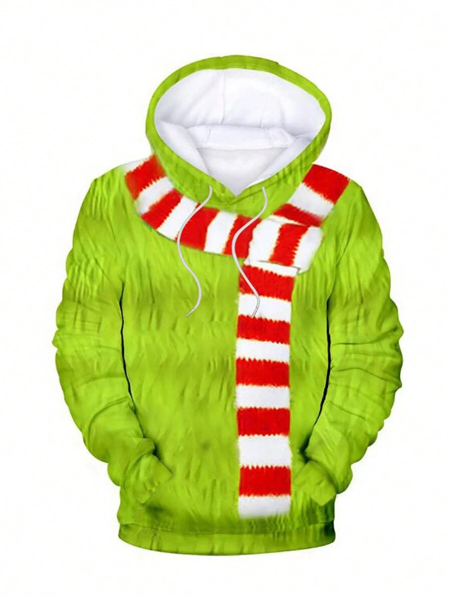 SHEIN Manfinity Dauomo Men's Solid Green Hoodie With Drawstring And Pockets - Multicolor - View 1