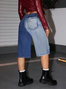 SHEIN ICON Women's Casual Front Button Pocket Distressed Denim Jeans - Blue - View 2