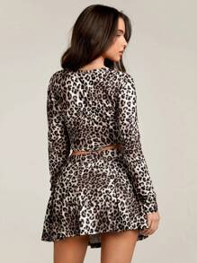 Athîral Leopard Print Long Sleeve Women's Embroidered T-Shirt - Multicolor - View 2