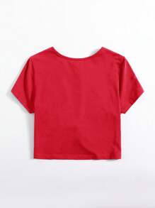 SHEIN EZwear Áo thun xoắn lại màu trơn Giải trí - Đỏ - Xem 2