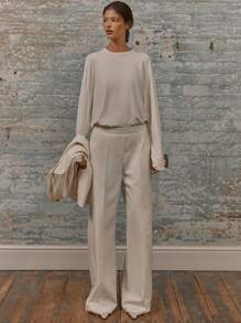 MUSERA High Rise Wide Leg Seam Detail Trouser Vacation Chic Elegant - Green - View 1