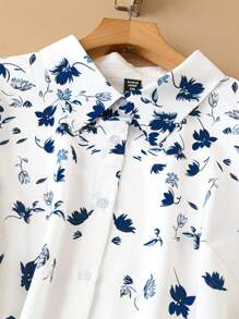 SHEIN LUNE Plus Size Women Floral Print Short Sleeve Shirt, Suitable For Daily Commute - Multicolor - View 5