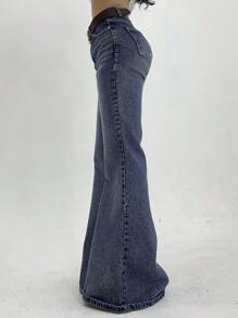 DAZY Women's Casual Washed Low-Waist Flare Leg Jeans - Blue - View 6