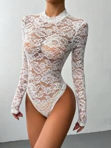 EgrlEra 女士简约百搭蕾丝紧身衣，适合节日聚会穿着 - 白色 - 查看 6