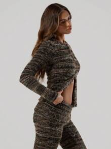 MUSERA Striped Textured Button Front Long Sleeve Tee Casual Summer - Multicolor - View 2