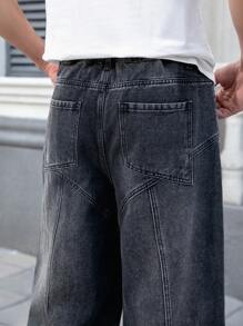 Manfinity Hypemode Men's Pocketed Wide Leg Loose Casual Versatile Jeans - Black - View 8