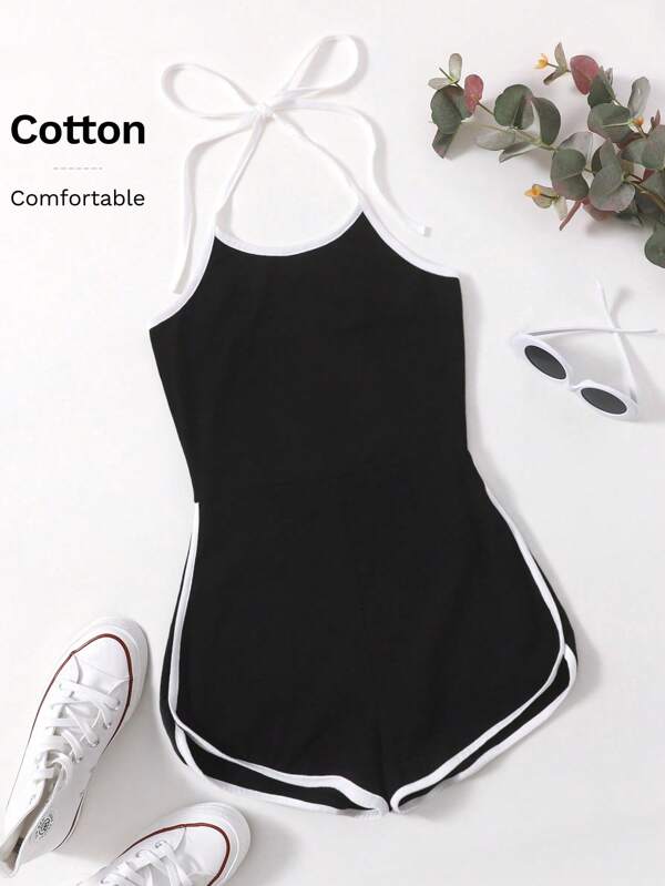 SHEIN EZwear Jumpsuit mit Kontrast-Binde und Träger