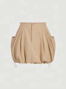 SHEIN MOD Plus Size Khaki Ruched Hem Cute Floral Mini Skirt, Casual School Girl Mini Skirt.Versatile Casual Work Skirt.Skirts For Women High Waist