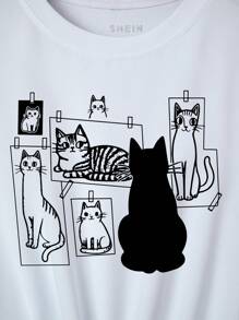 INAWLY Cat Gallery 猫爱好者图案圆领短袖女式 T 恤上衣