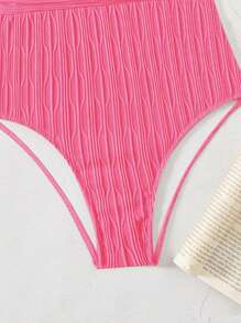 SHEIN Swim 1pc Plain Textured One-Piece Swimsuit For Beach & Summer Vacation - Hot Pink - View 5