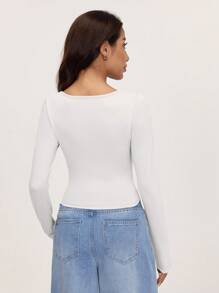 SHEIN BASICS 3 chiếc áo thun nữ cổ tròn tay dài dệt kim màu trơn ôm vừa vặn - màu đen - Xem 8