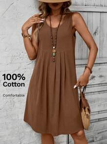 EMERY ROSE Váy không tay xếp ly họa tiết hoa giản dị dành cho nữ, mùa hè - màu nâu - Xem 1