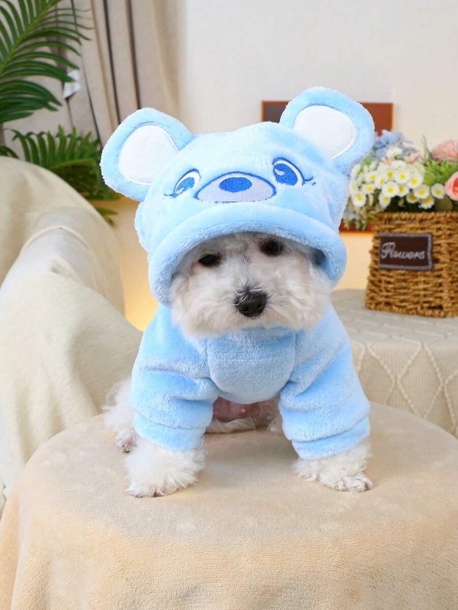 PETSIN 1 buah Baju Hoodie Bertelinga Beruang Lucu untuk Anjing/Kucing, Bahan Lembut dan Nyaman, Cocok untuk Anjing dan Kucing, Warna Biru
