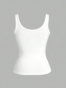 Slaydiva Plus Spring And Summer New Casual Basic All-Match Sleeveless Deep V-Neck Button Ribbed Knitted White Tank Top,Suitable For Western, Boho, Beach, Wedding Guests, Easter, Rave Festival, Concert,Graduation,Sports Sexy - White - View 2