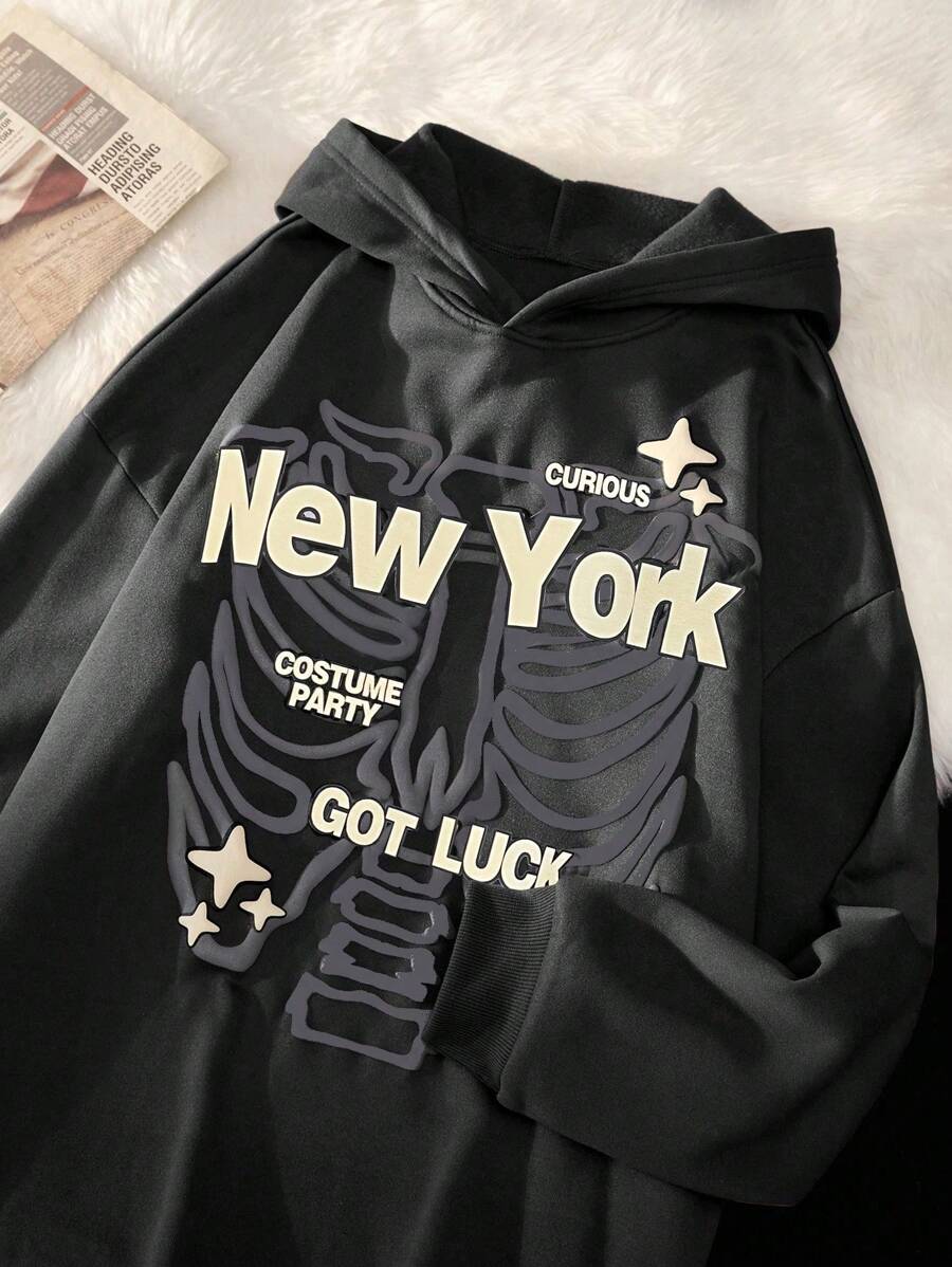 Teen Boy Casual Skull Flame Print Sweatshirt Long Sleeve Sweatshirt - Apricot - View 1