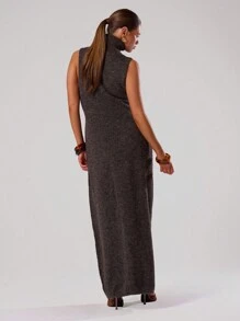 MUSERA Vestido de suéter largo sin mangas de cuello alto, elegante y chic - Marrón Mocha - Ver 3