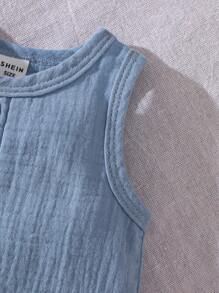 4 件套新生儿 4 件纯色、开领半无袖上衣