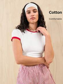 Muchica Round Neck Ringer Tee - White - View 7