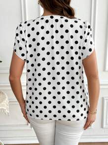 SHEIN Clasi Plus Size Allover Print V-Neck Short Sleeve Casual Shirt Office Blouse Women Business Casual Woman Women Blouses Business Casual Tops Women Blouses For Work Blouses For Women Summer Work Clothes Women Minimalist Casual Shirts Summer Outfits For Women Concert Outfit Women