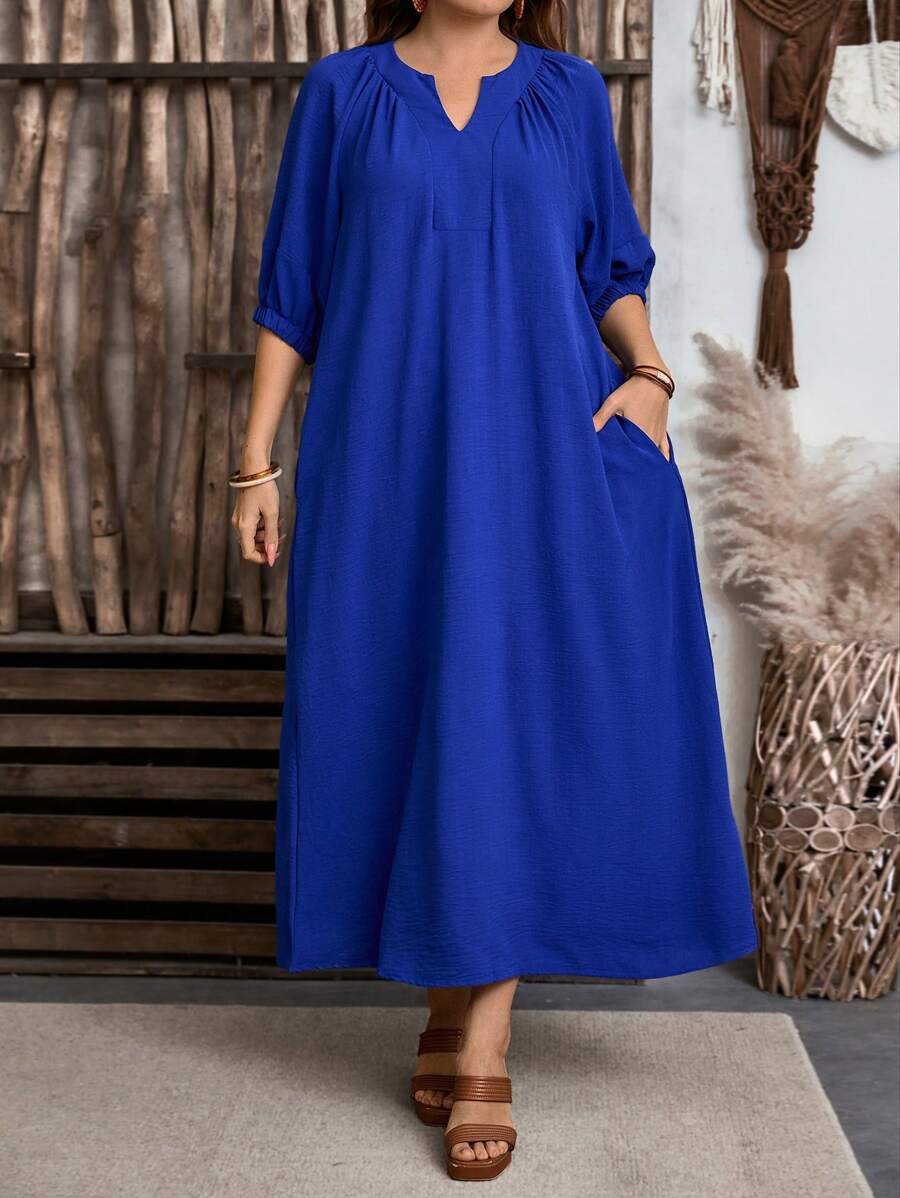 EMERY ROSE 大码女式纯色 V 领休闲长裙