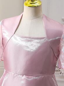 SHEIN Leap Crew Tween Girl Style Elegant Short Sleeve Dress - Pink - View 5