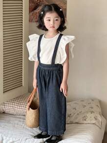 DAZY Young Girls Denim Bib Overall & Jumpsuit, Fall Outfit - Dark Wash - View 7
