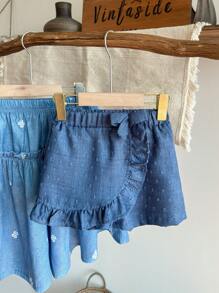 Vintaside Kids Young Girl Ruffle Trim Summer Skirt, Fashionable Versatile Fitting For Vacation And Gatherings - Blue - View 4