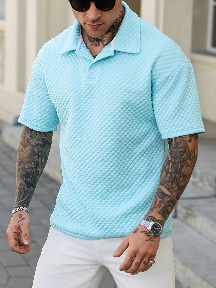 Manfinity Homme Manfinity 男士休闲纯色纹理短袖 Polo 衫，男友礼物