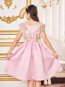 SHEIN فستان مطرز بالورود والجاكار المجدول للفتيات المراهقات، طراز أميرة، للحفلة، عيد الميلاد، طراز قصر فخم، فستان فتاة الزهور