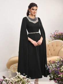 Modelyn Robe de style arabe glamour élégante pour femme avec col de sequins