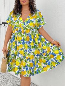 SHEIN CURVE+ Váy búp bê in hoa quả cỡ lớn cho nữ, phù hợp cho kỳ nghỉ Boho mùa xuân và mùa hè - Nhiều màu - Xem 5