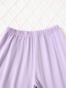 Tween Girls Casual Solid Color Kimono Cardigan With Lace Trim & Solid Color Pants With Lace Hem, Comfortable 2 Pieces Loungewear Set - Mauve Purple - View 3