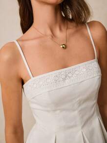 Poéselle Elegant Spaghetti Strap Peplum Top With Embroidered Detail - Ideal For Stylish Summer Outfits,Women's Peplum Tops, Spaghetti Strap Blouses, Cute Summer Tops, Embroidered Clothing, Chic Casual Wear - White - View 3