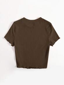 SHEIN EZwear Solid Lettuce Trim Rib-knit Tee