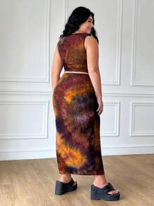 Solflare 2 件大码套装：棕色扎染背心和裙子，春夏装 - 彩色 - 查看 2
