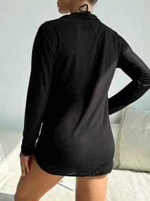 SHEIN Swim Women's Plain Turndown Collar Casual Long Sleeve Kimono Cover Up, For Summer Beach Vacation - Black - View 2