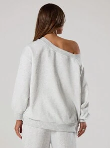 MUSERA Loose Fit Asymmetrical Shoulder Sweatshirt Casual, Airport Back To School Fall Autumn Winter Spring - Grey - View 2