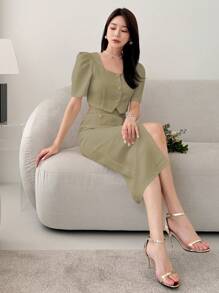 DAZY 2pcs/Set St. Patrick's Day Short Business Casual Blazer & Skirt